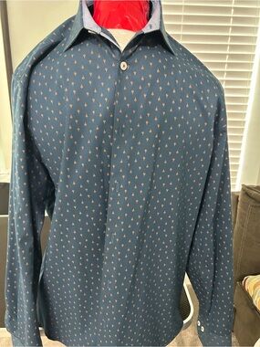 Original Penguin Blue Patterned Long-Sleeve Button-Up Shirt